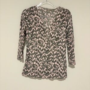 J Jill V Neck Empire‎ Waist 3/4 Sleeve Polyester Top Small pink medium petite